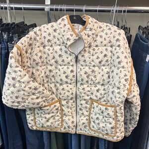 Floral Quilted Jacket with Tan Trim